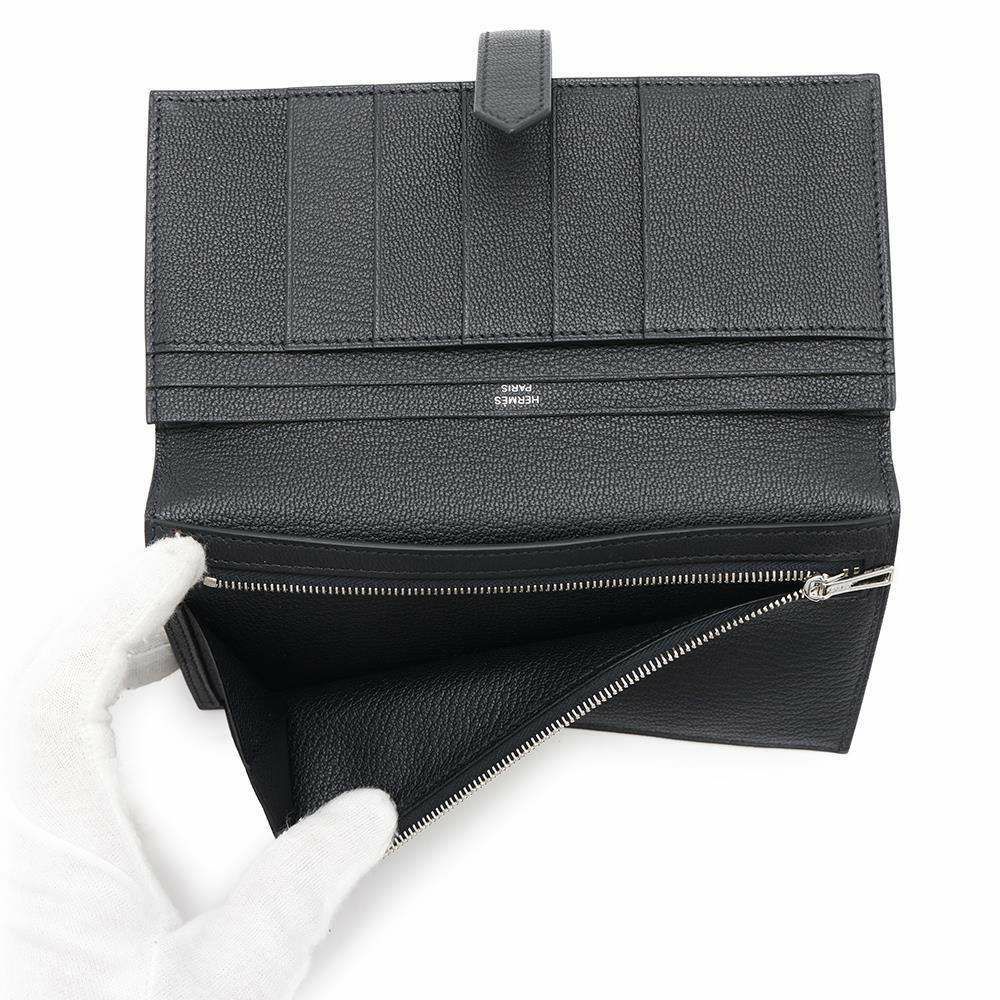 エルメス 長財布 ベアンスフレ ブラック/シルバー金具 シェブルミゾル B刻印 財布 シェーブル 黒