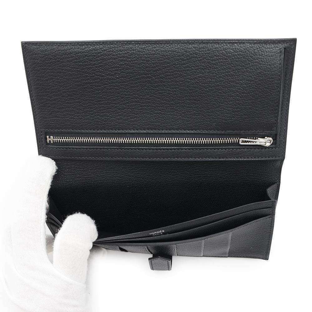 エルメス 長財布 ベアンスフレ ブラック/シルバー金具 シェブルミゾル B刻印 財布 シェーブル 黒