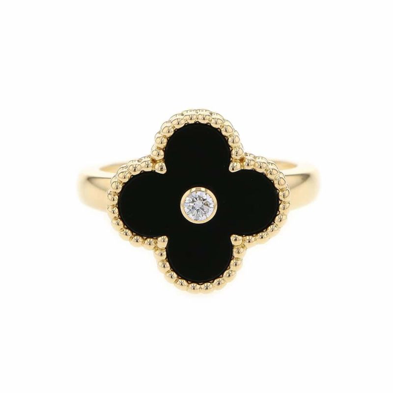 ヴァンクリーフ&アーペル リング ヴィンテージ アルハンブラ リング オニキス ダイヤ 1P 0.05ct リングサイズ51 VCARA41051