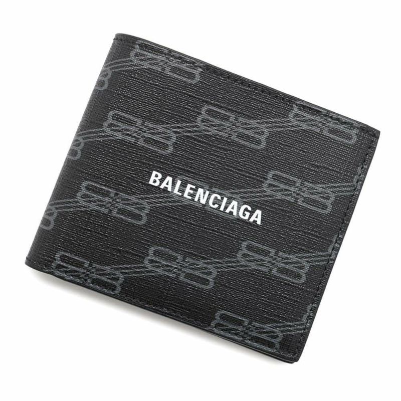 バレンシアガ 二つ折り財布 ロゴ レザー 594549 BALENCIAGA 財布 ブラック 黒