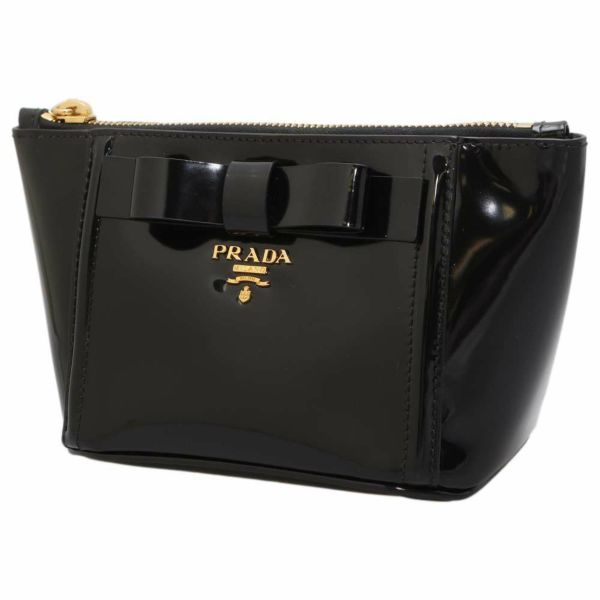 プラダ ポーチ リボン エナメル 1N1745 PRADA 小物入れ 黒