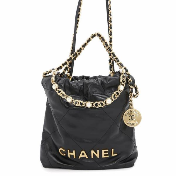 シャネル ハンドバッグ CHANEL 22 ミニ ココマーク パール シャイニーカーフレザー AS3980 2wayショルダーバッグ 黒