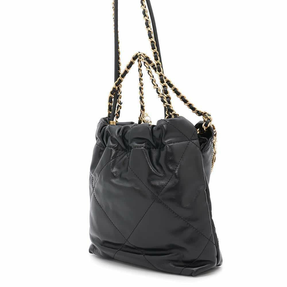 シャネル ハンドバッグ CHANEL 22 ミニ ココマーク パール シャイニーカーフレザー AS3980 2wayショルダーバッグ 黒