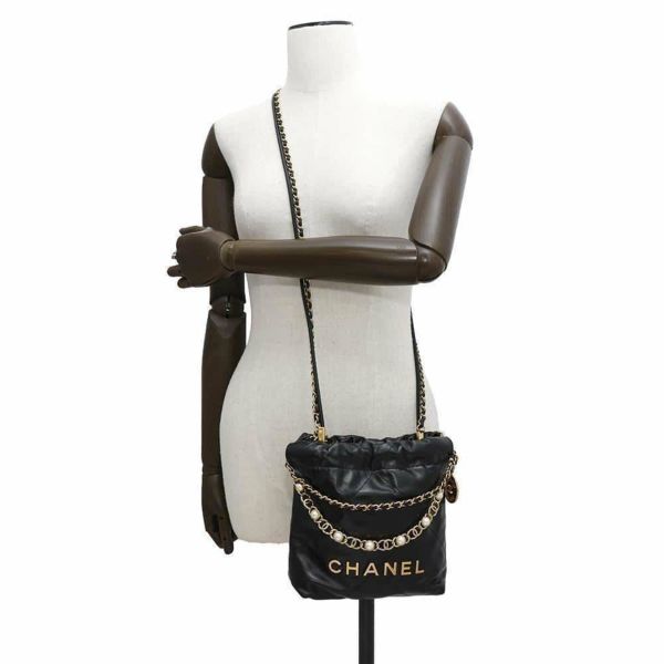シャネル ハンドバッグ CHANEL 22 ミニ ココマーク パール シャイニーカーフレザー AS3980 2wayショルダーバッグ 黒