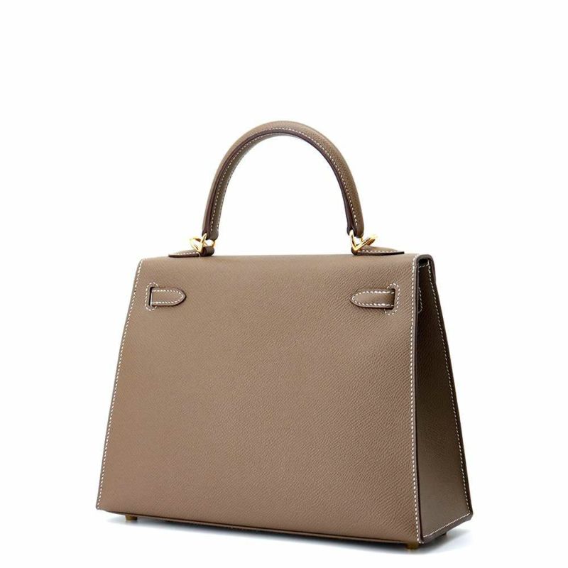 エルメス ハンドバッグ ケリー25 外縫い エトゥープ/ゴールド金具 エプソン B刻印 2wayショルダー