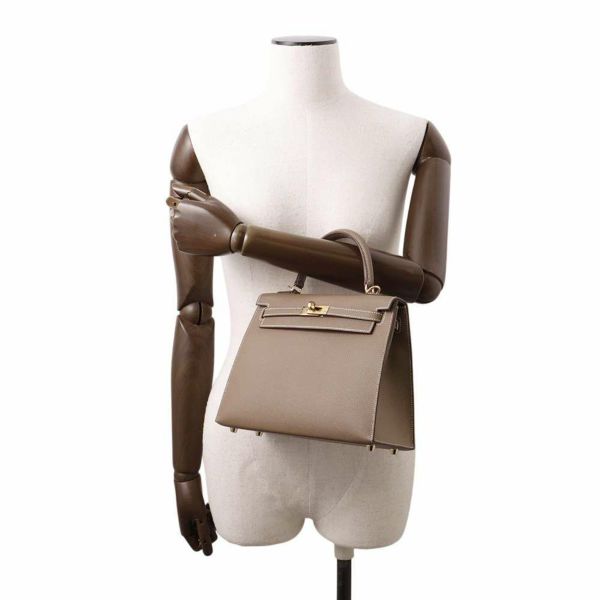 エルメス ハンドバッグ ケリー25 外縫い エトゥープ/ゴールド金具 エプソン B刻印 2wayショルダー