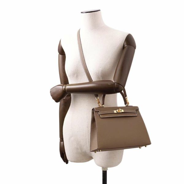 エルメス ハンドバッグ ケリー25 外縫い エトゥープ/ゴールド金具 エプソン B刻印 2wayショルダー