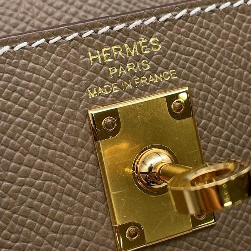 エルメス ハンドバッグ ケリー25 外縫い エトゥープ/ゴールド金具 エプソン B刻印 2wayショルダー
