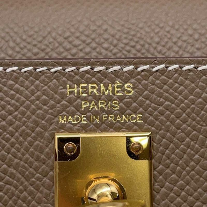 エルメス ハンドバッグ ケリー25 外縫い エトゥープ/ゴールド金具 エプソン B刻印 2wayショルダー