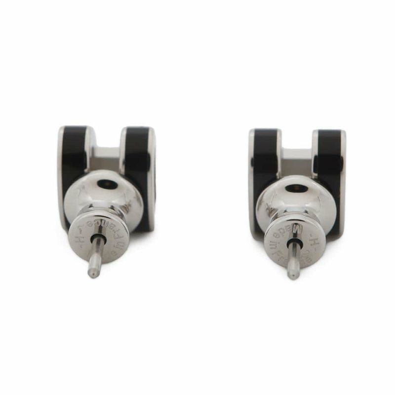 エルメス ピアス ミニ・ポップアッシュ ブラック/シルバー金具 Hモチーフ HERMES Pop H ポップH 黒