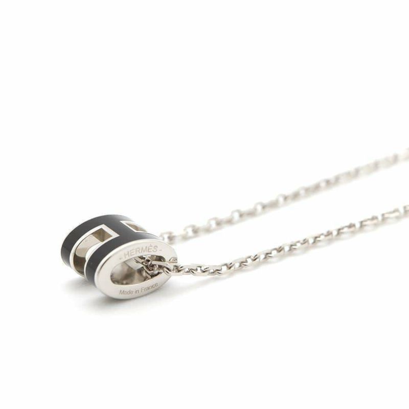 エルメス ネックレス ミニ・ポップアッシュ ブラック/シルバー金具 HERMES アクセサリー 黒