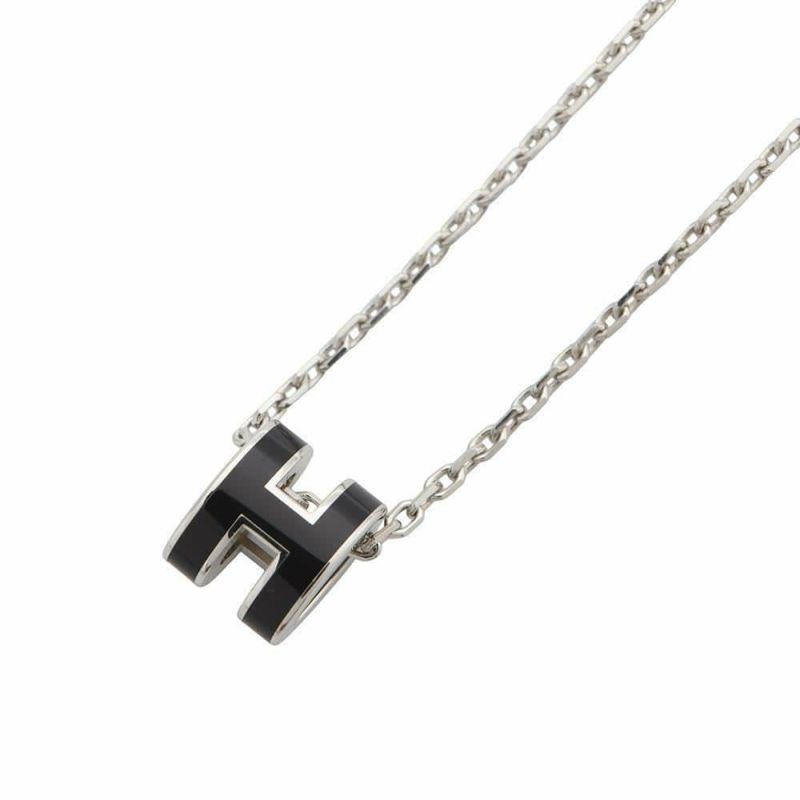 エルメス ネックレス ミニ・ポップアッシュ ブラック/シルバー金具 HERMES アクセサリー 黒