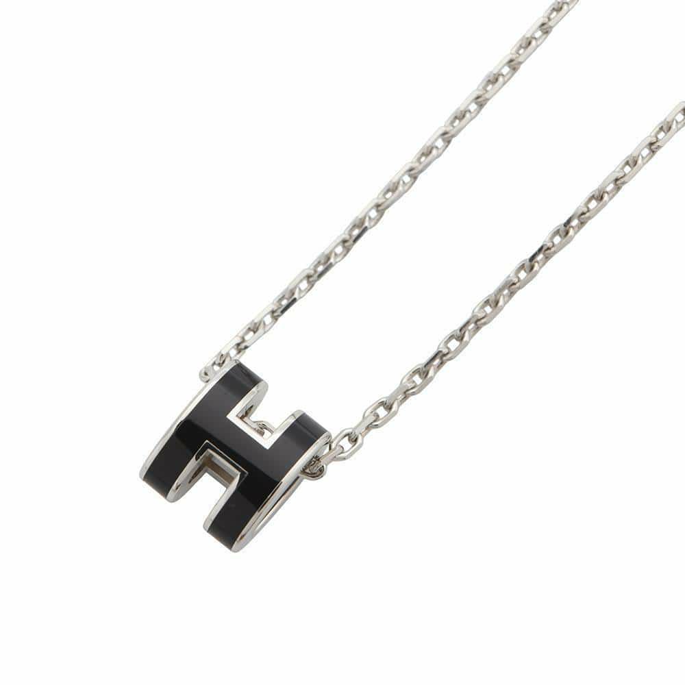 エルメス ネックレス ミニ・ポップアッシュ ブラック/シルバー金具 HERMES アクセサリー 黒
