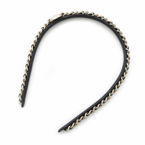 シャネル カチューシャ ココマーク チェーン ターンロック レザー B22V AB6143 CHANEL ヘアアクセサリー 黒