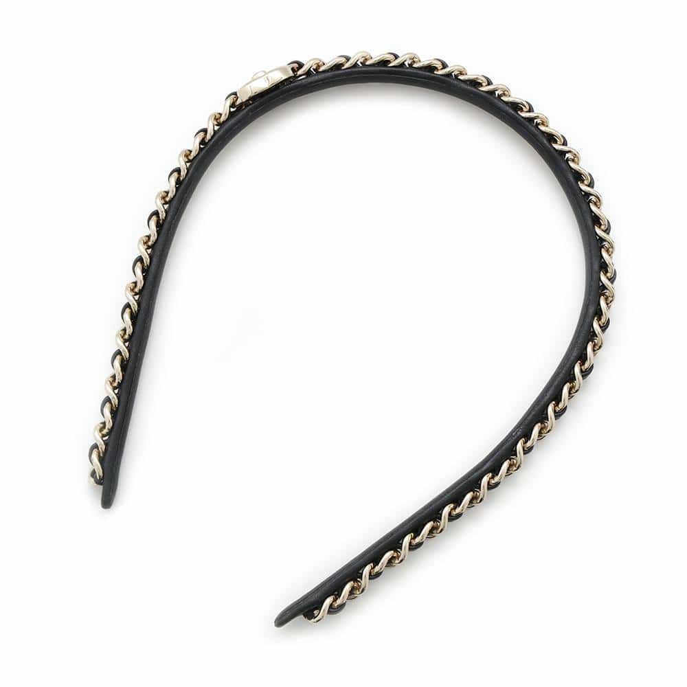 シャネル カチューシャ ココマーク チェーン ターンロック レザー B22V AB6143 CHANEL ヘアアクセサリー 黒