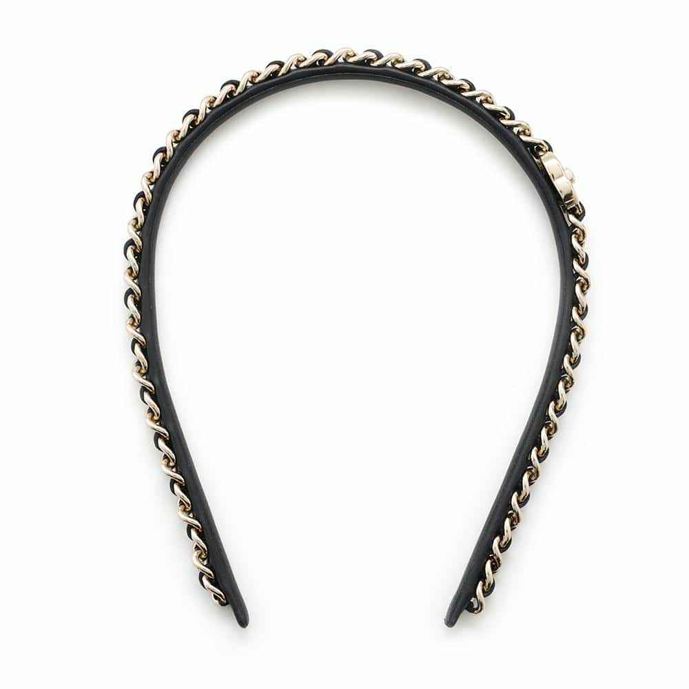 シャネル カチューシャ ココマーク チェーン ターンロック レザー B22V AB6143 CHANEL ヘアアクセサリー 黒