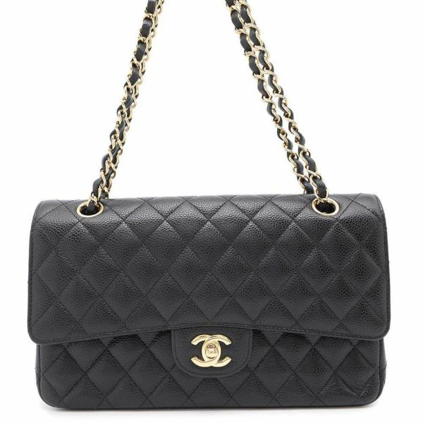 シャネル チェーンショルダーバッグ マトラッセ25 ココマーク キャビアスキン ダブルチェーン A01112 CHANEL 黒
