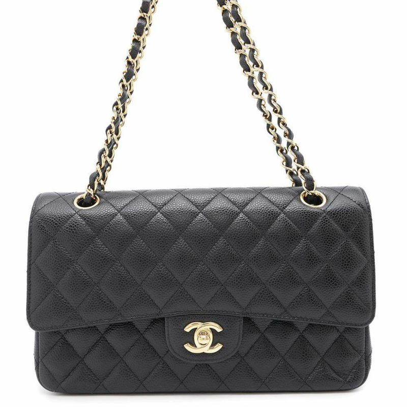 シャネル チェーンショルダーバッグ マトラッセ25 ココマーク キャビアスキン ダブルチェーン A01112 CHANEL 黒