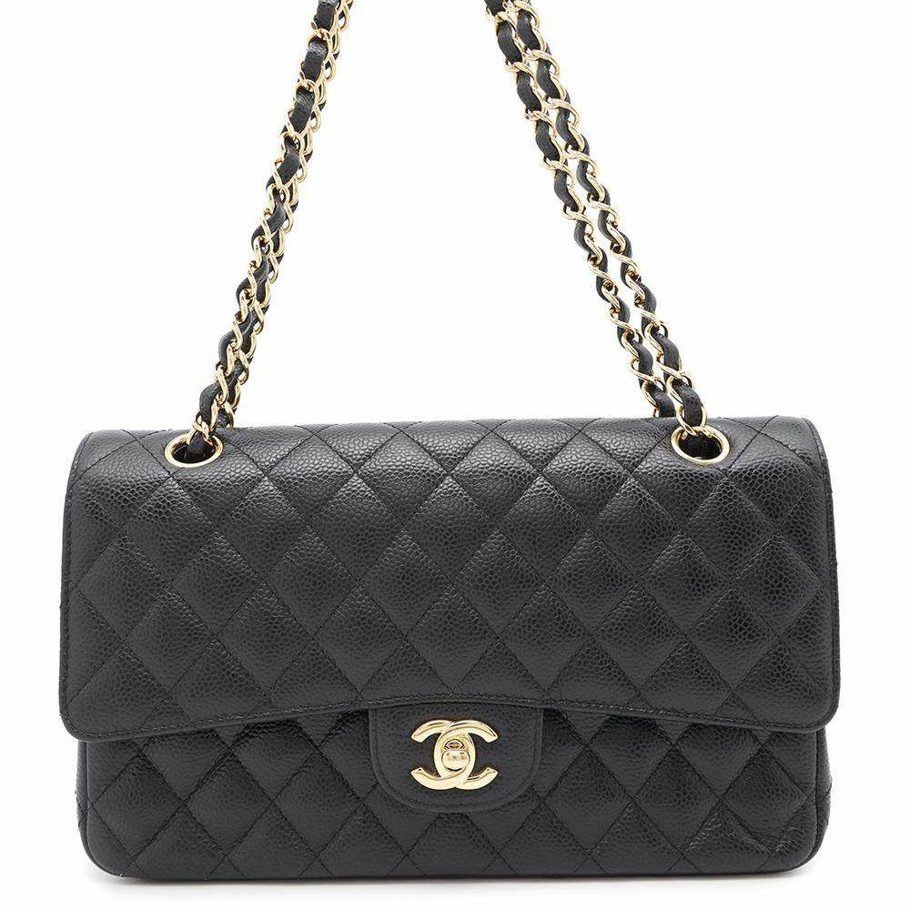 シャネル チェーンショルダーバッグ マトラッセ25 ココマーク キャビアスキン ダブルチェーン A01112 CHANEL 黒