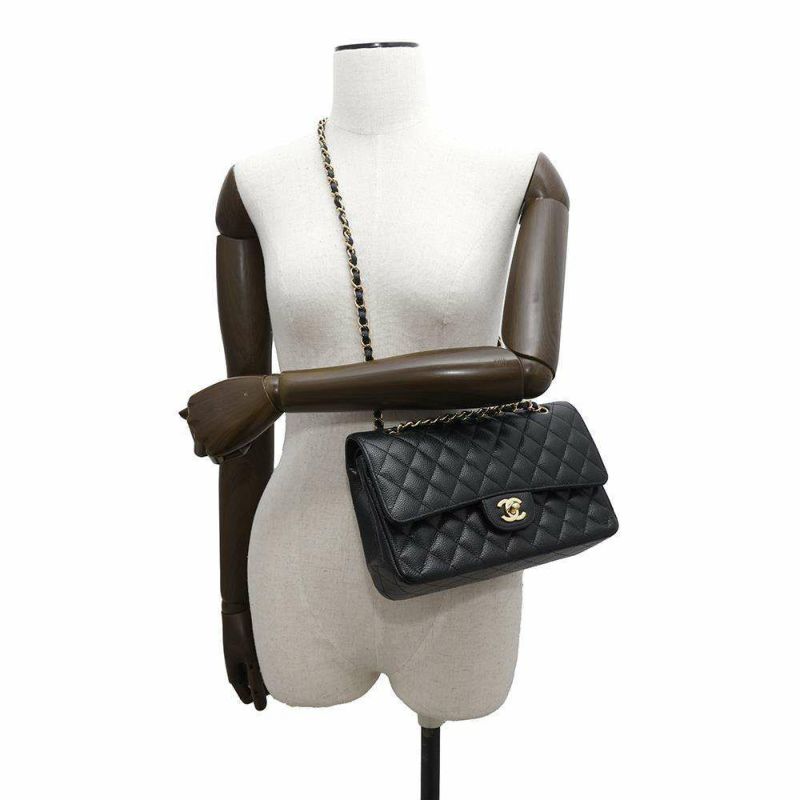 シャネル チェーンショルダーバッグ マトラッセ25 ココマーク キャビアスキン ダブルチェーン A01112 CHANEL 黒