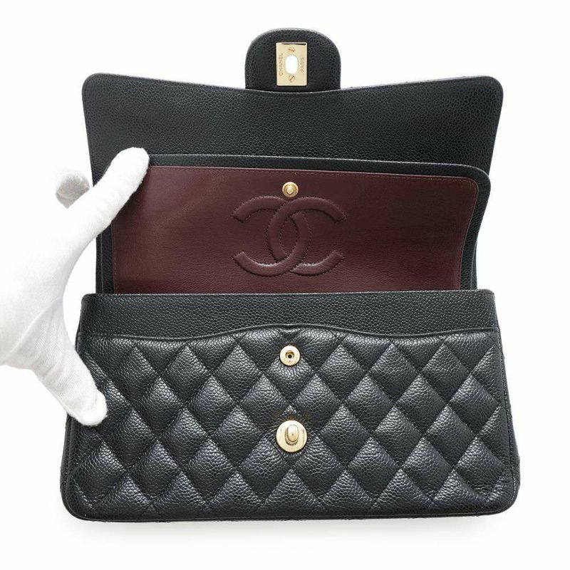 シャネル チェーンショルダーバッグ マトラッセ25 ココマーク キャビアスキン ダブルチェーン A01112 CHANEL 黒