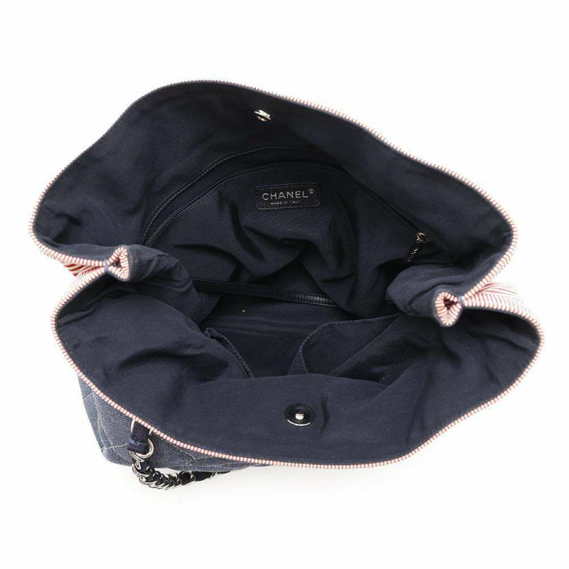 シャネル チェーントートバッグ ココマーク ボーダー  デニム A48450 CHANEL チェーンショルダーバッグ