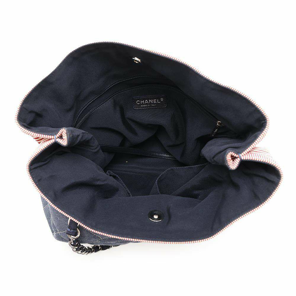 シャネル チェーントートバッグ ココマーク ボーダー  デニム A48450 CHANEL チェーンショルダーバッグ