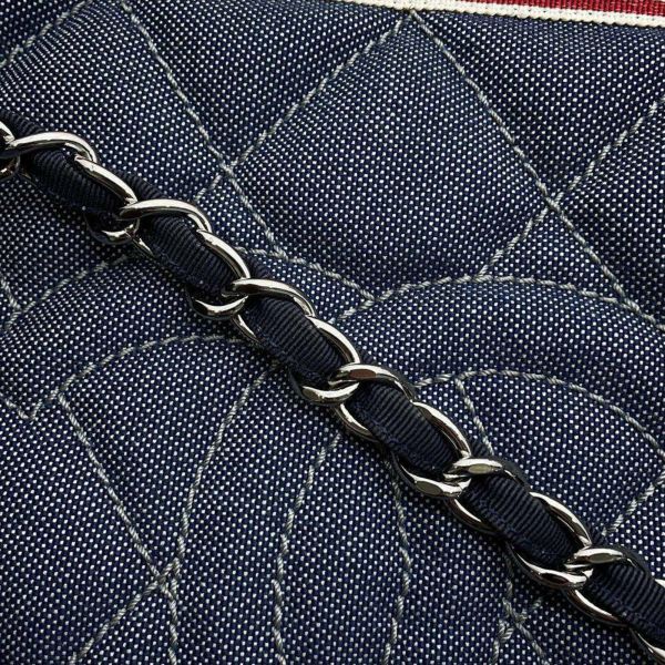 シャネル チェーントートバッグ ココマーク ボーダー  デニム A48450 CHANEL チェーンショルダーバッグ