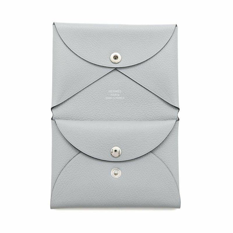 エルメス コインケース カルヴィ デュオ ブルーグラシエ/シルバー金具 エバーカラー W刻印 財布