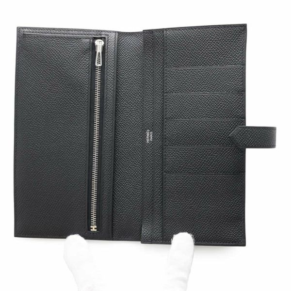 エルメス 長財布 ベアンスフレ ブラック/モノクローム金具 エプソン W刻印 HERMES 財布 黒