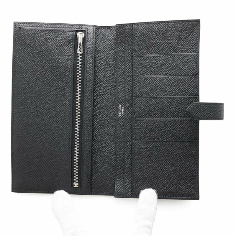 エルメス 長財布 ベアンスフレ ブラック/モノクローム金具 エプソン W刻印 HERMES 財布 黒