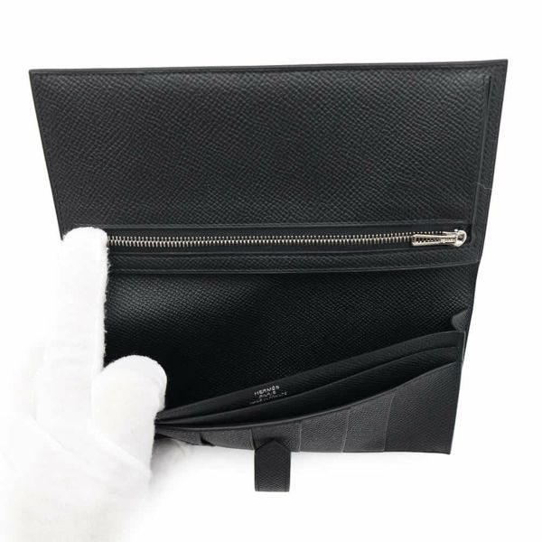 エルメス 長財布 ベアンスフレ ブラック/モノクローム金具 エプソン W刻印 HERMES 財布 黒