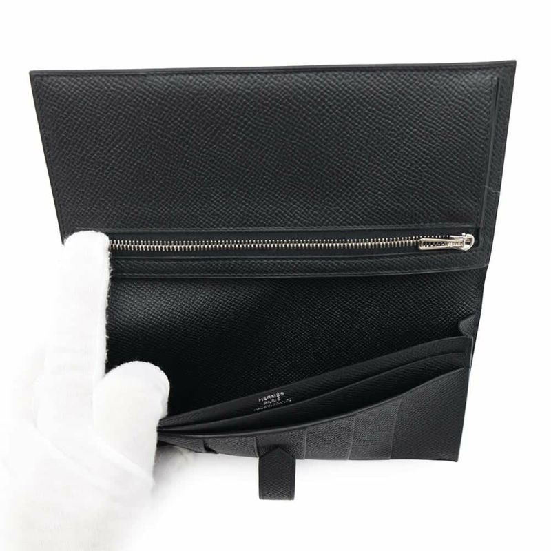 エルメス 長財布 ベアンスフレ ブラック/モノクローム金具 エプソン W刻印 HERMES 財布 黒