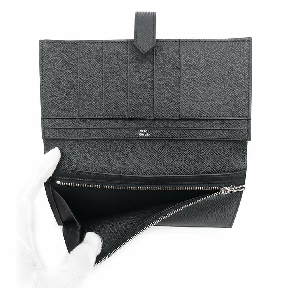 エルメス 長財布 ベアンスフレ ブラック/モノクローム金具 エプソン W刻印 HERMES 財布 黒