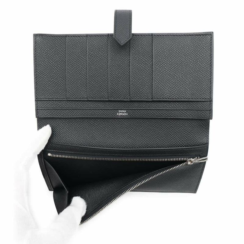 エルメス 長財布 ベアンスフレ ブラック/モノクローム金具 エプソン W刻印 HERMES 財布 黒