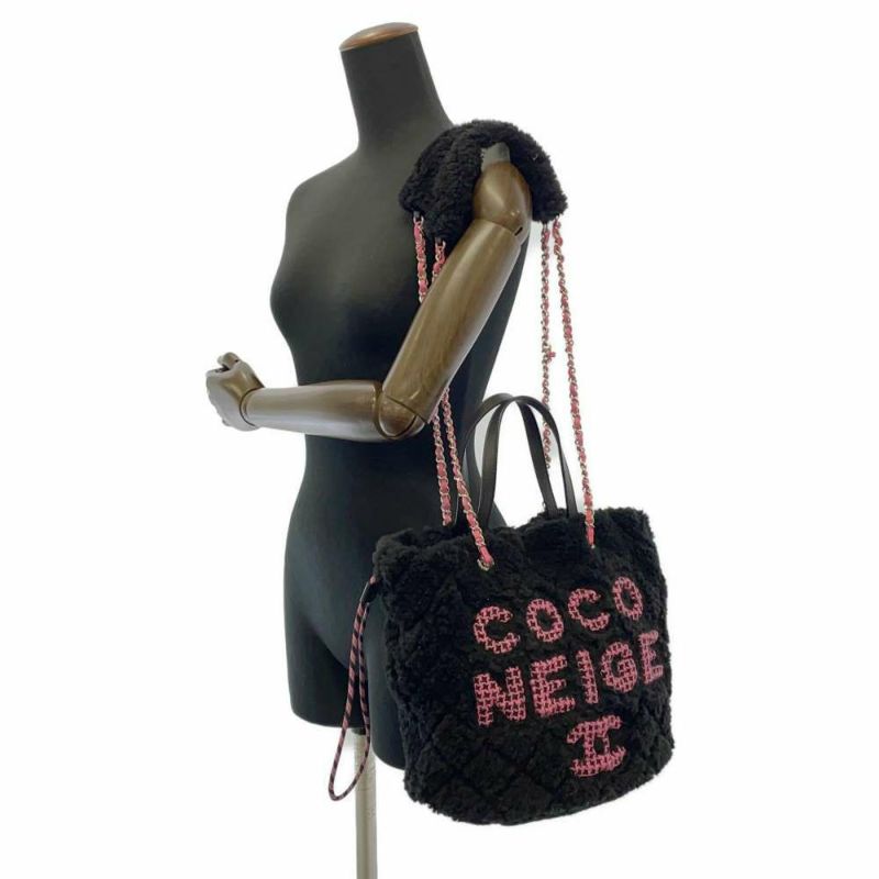 シャネル トートバッグ ココマーク ココネージュ ツイード ムートン AS0981 CHANEL バッグ 巾着バッグ 黒