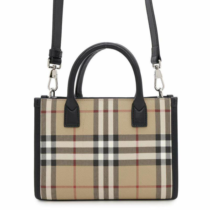 バーバリー トートバッグ チェック ロゴ PVC レザー BURBERRY 2wayショルダー ハンドバッグ 黒