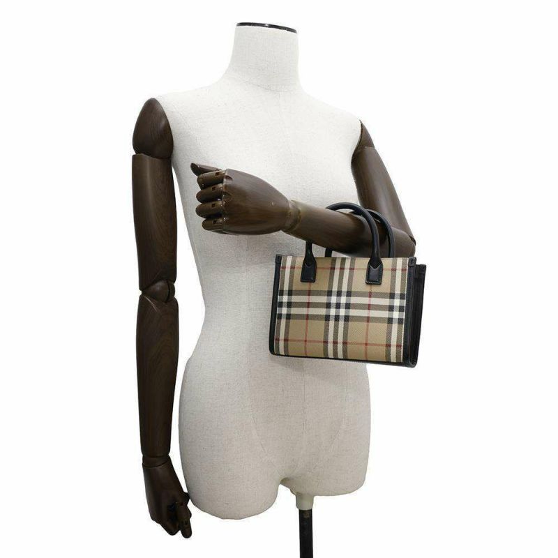 バーバリー トートバッグ チェック ロゴ PVC レザー BURBERRY 2wayショルダー ハンドバッグ 黒