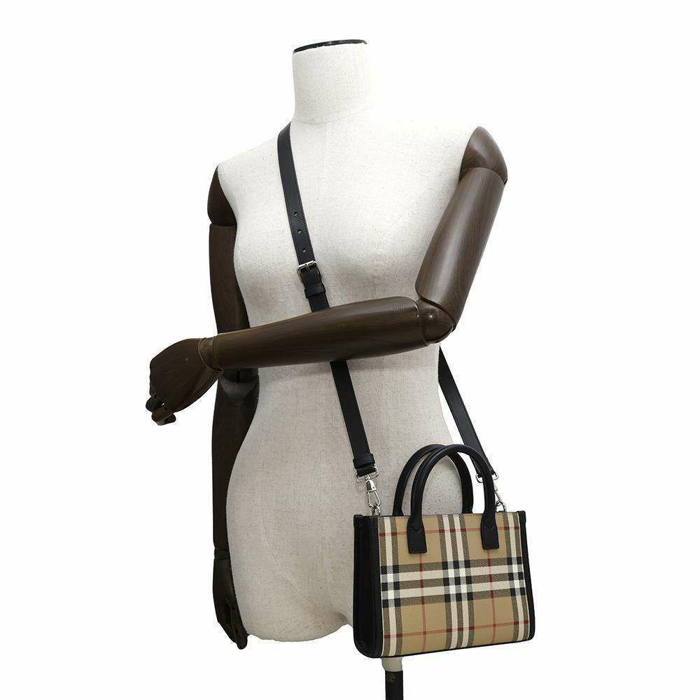 バーバリー トートバッグ チェック ロゴ PVC レザー BURBERRY 2wayショルダー ハンドバッグ 黒