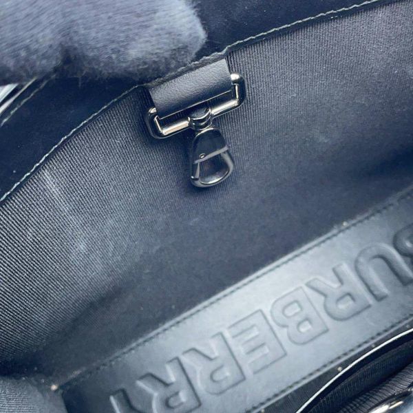 バーバリー トートバッグ チェック ロゴ PVC レザー BURBERRY 2wayショルダー ハンドバッグ 黒