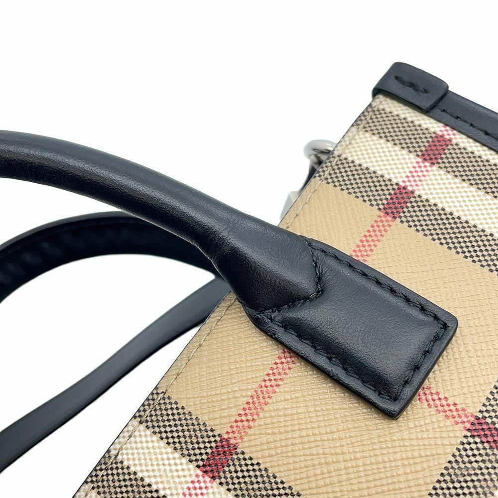 バーバリー トートバッグ チェック ロゴ PVC レザー BURBERRY 2wayショルダー ハンドバッグ 黒