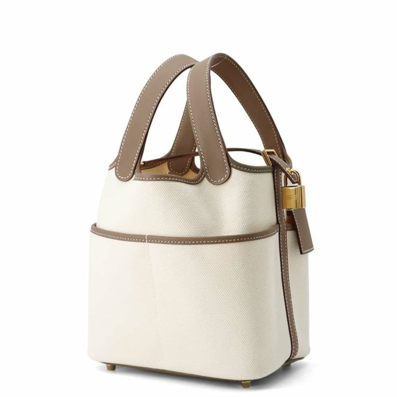 エルメス ハンドバッグ ピコタンロックPM カーゴ エクリュ/エトゥープ/ゴールド金具 トワルゴエラン/スイフト B刻印