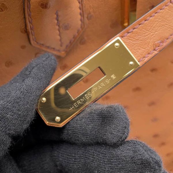 エルメス バーキン30 コニャック/ゴールド金具 オーストリッチ Y刻印 HERMES Birkin ハンドバッグ