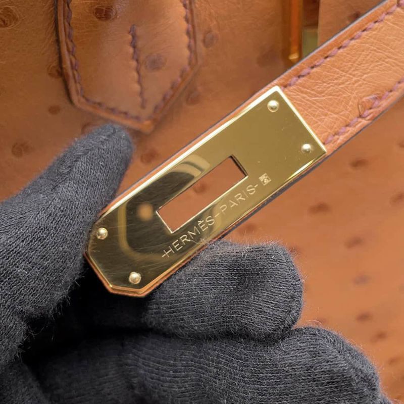エルメス バーキン30 コニャック/ゴールド金具 オーストリッチ Y刻印 HERMES Birkin ハンドバッグ