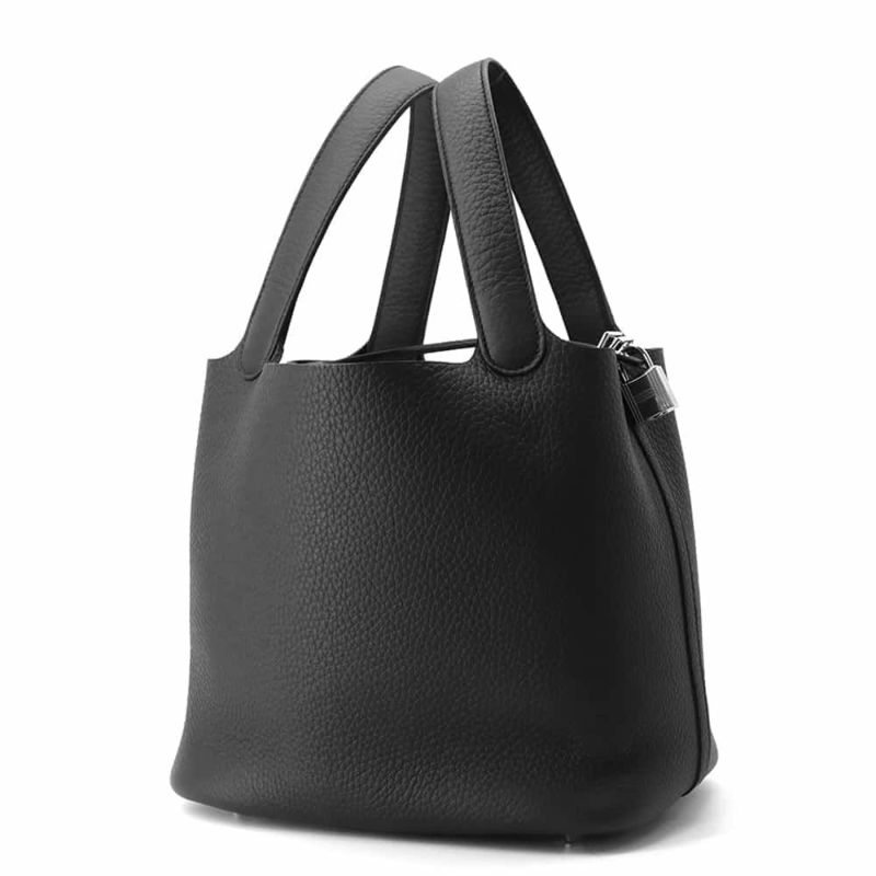 エルメス ハンドバッグ ピコタンロックMM ブラック/シルバー金具 トリヨンクレマンス W刻印 黒