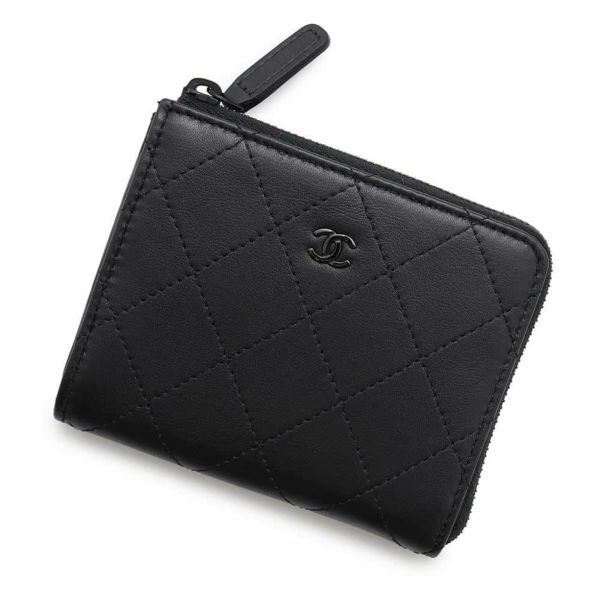 シャネル コインケース ココマーク マトラッセ L字ファスナー コンパクトウォレット カーフレザー AP3997 カードケース 黒