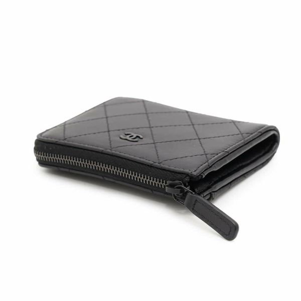 シャネル コインケース ココマーク マトラッセ L字ファスナー コンパクトウォレット カーフレザー AP3997 カードケース 黒