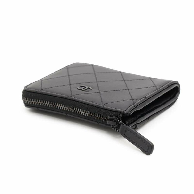 シャネル コインケース ココマーク マトラッセ L字ファスナー コンパクトウォレット カーフレザー AP3997 カードケース 黒