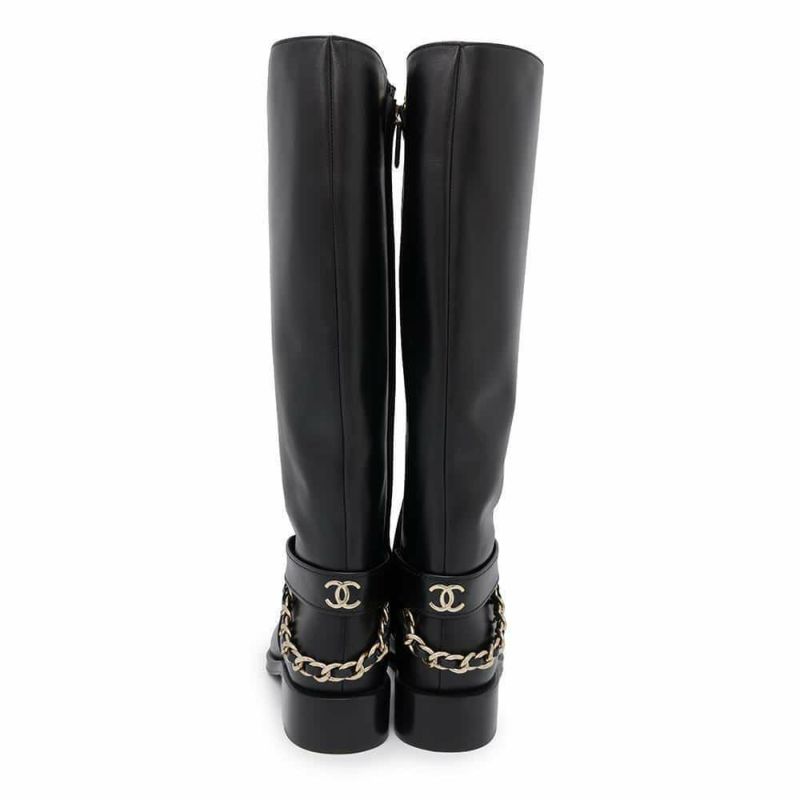 シャネル ロングブーツ ココマーク チェーン レディースサイズ37C G39171 CHANEL 靴 黒
