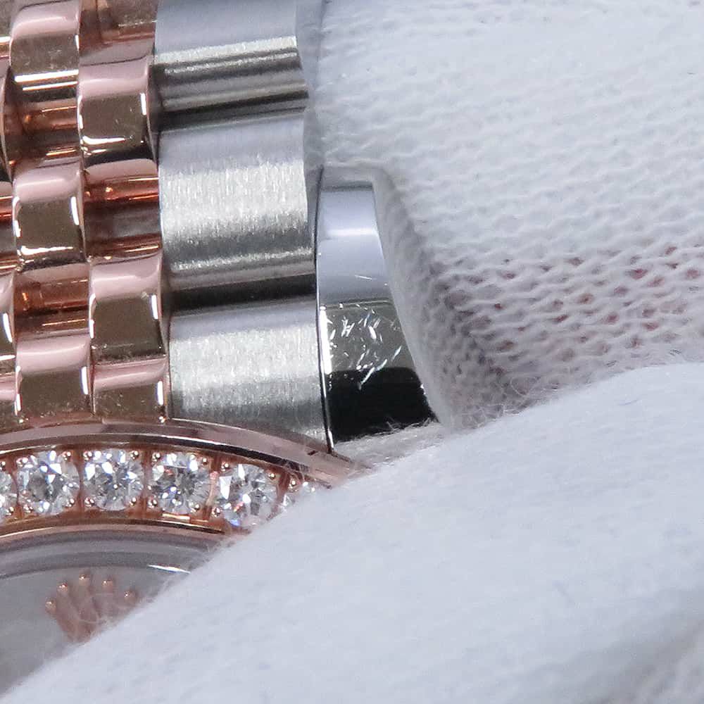 ロレックス レディ デイトジャスト SS/K18PG ダイヤベゼル 279381RBR ホワイトマザーオブパール文字盤 10Pダイヤ